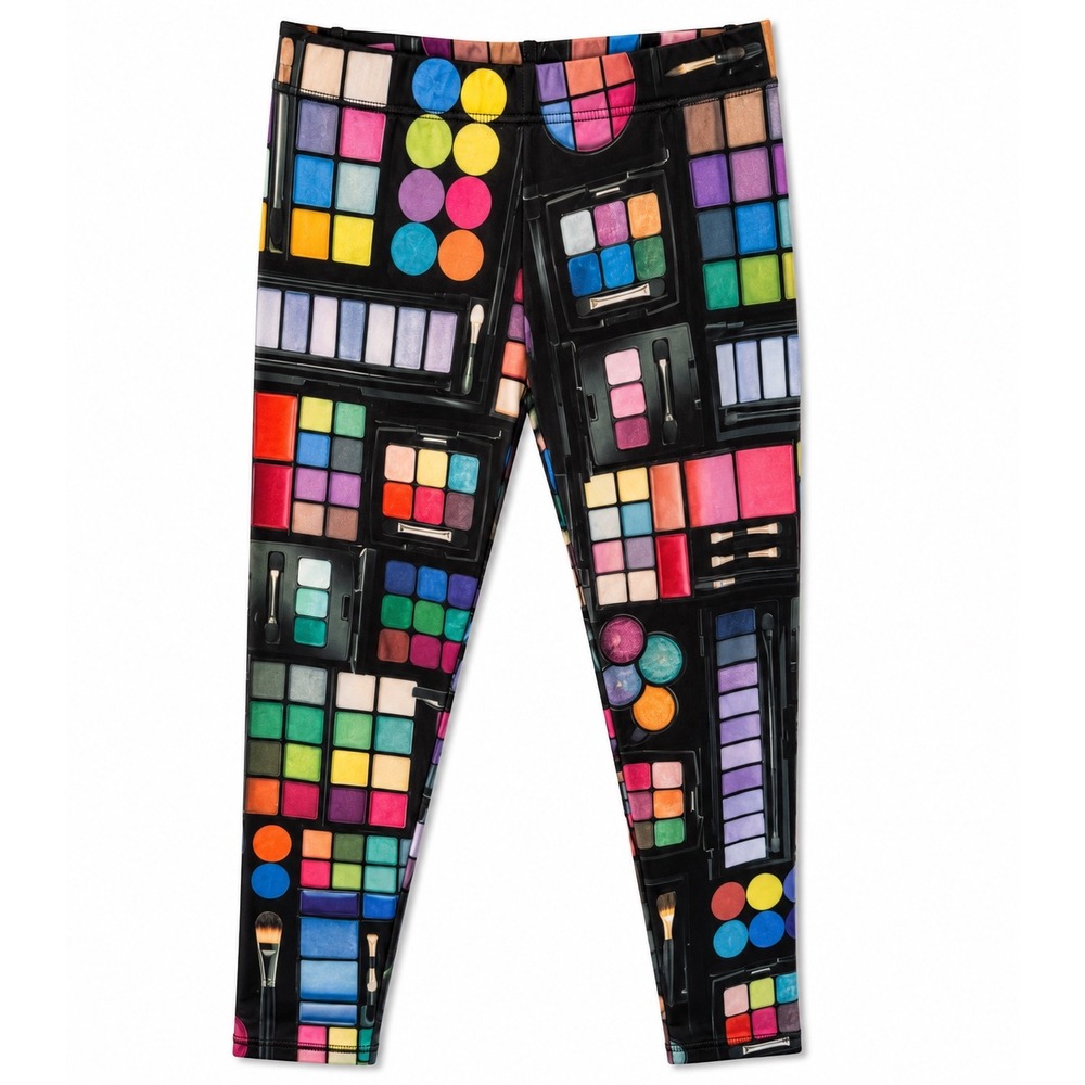 Terez Girls Makeup Palette Leggings Multi Color Graphic Print Size Medium NWT